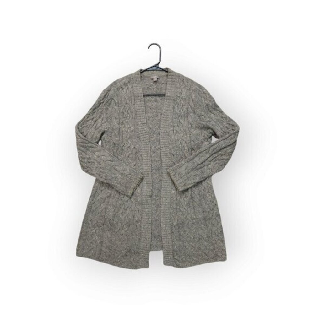 J Jill Wool Cardigan Womens Medium Cable Knit Open‎ Front Mohair Fisherman